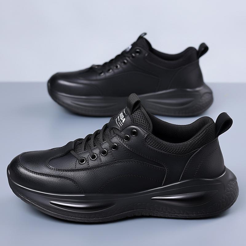 Men's Black Anti slip Series Fashionable and Popular Thick soled Sports Leather Shoes Comfortable and Innovative Casual Shoes