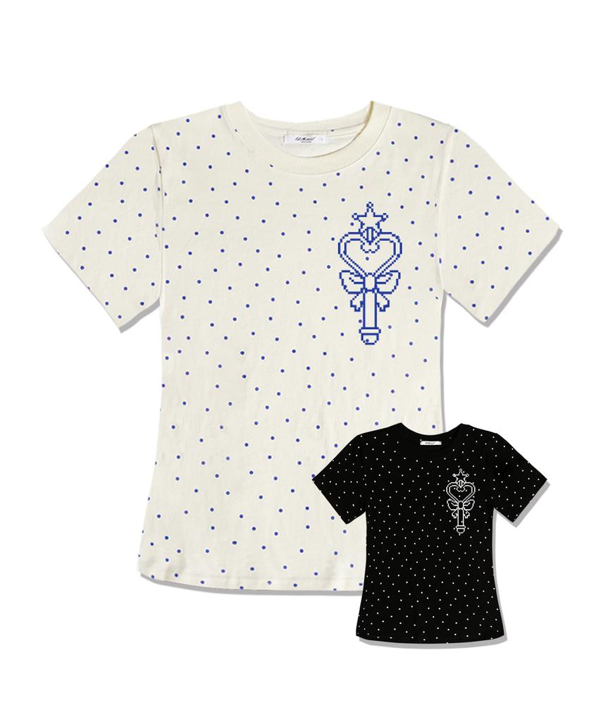 LIKE THE MOST Pixelly Magic Stick Dot Regular Short Sleeve T-Shirt_2 Colors