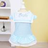 Spring Summer Puppy Dress Hem Striped Layered Pleated Collar Embroidered Print Doll Letters Sweet Contrast Color Dog Costume for