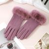 Warm Gloves for Women In Autumn and Winter Outdoor Riding Cold Proof Thickened Plush Velvet Cute Bow Develvet Touch Screen Gloves