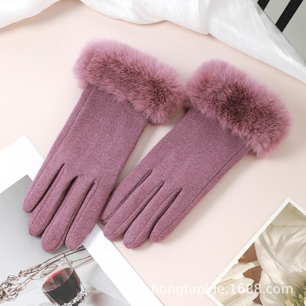 Warm Gloves for Women In Autumn and Winter Outdoor Riding Cold Proof Thickened Plush Velvet Cute Bow Develvet Touch Screen Gloves