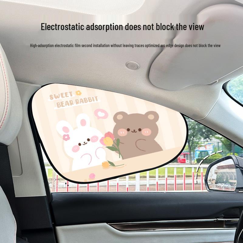 Black Vinyl Electrostatic Sunshade Curtain: Car Interior Heat Insulation, UV Protection, Cartoon Design