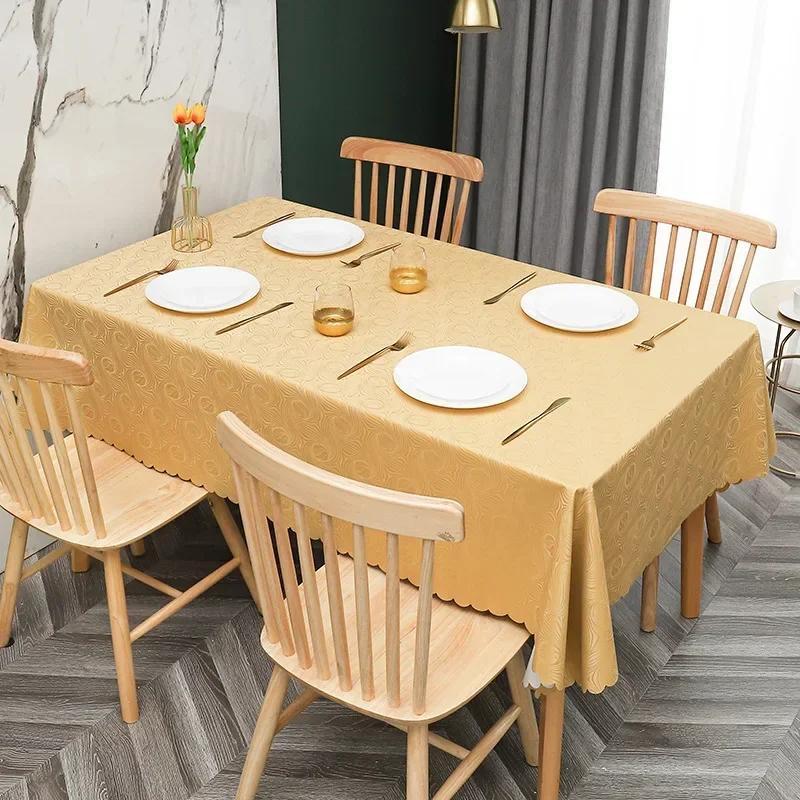 European Style PU Tablecloth, No Wash Restaurant Household Rectangular Waterproof Dining Table Fabric Jacquard Round Table Mat