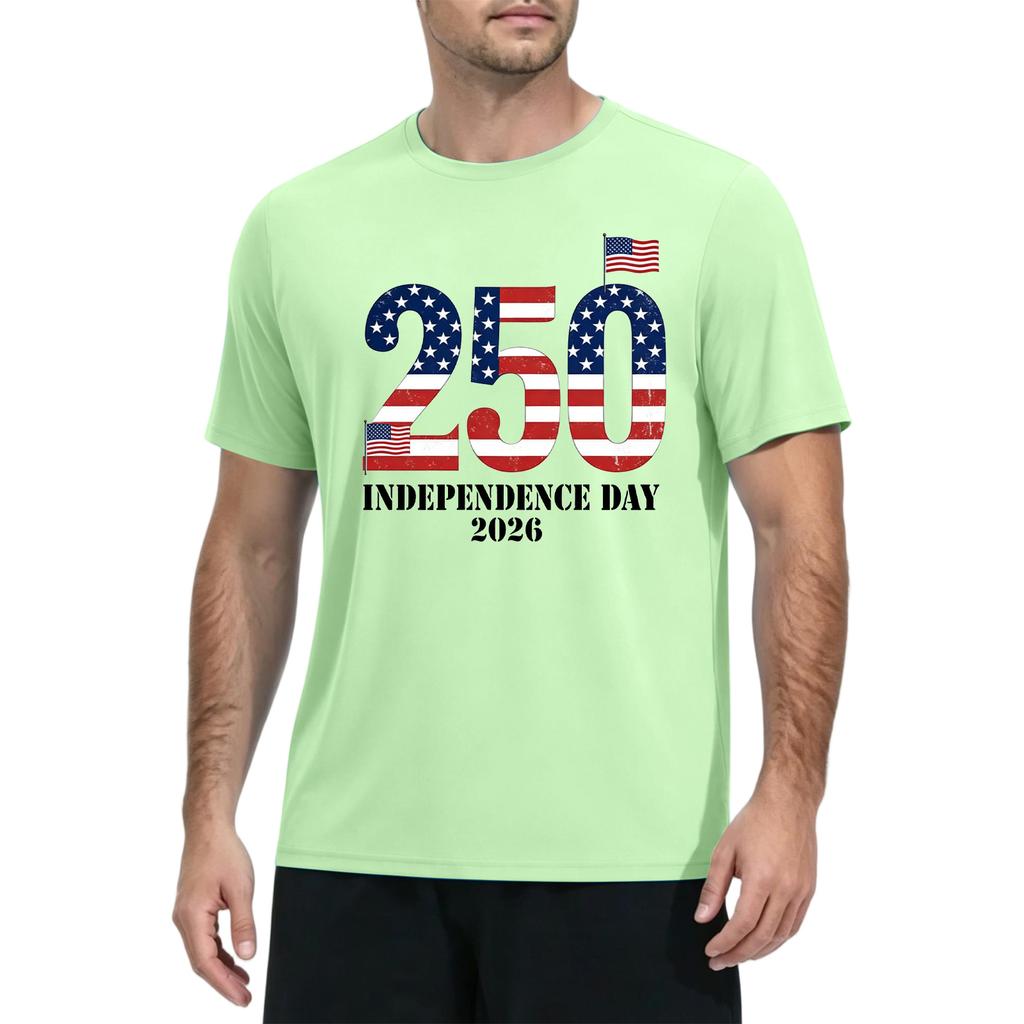 Men's Summer Quick Dry Short Sleeve T-Shirt Lightweight Sun Athletic Top with Independence Day Print for Outdoor Fitness Sports Activities
