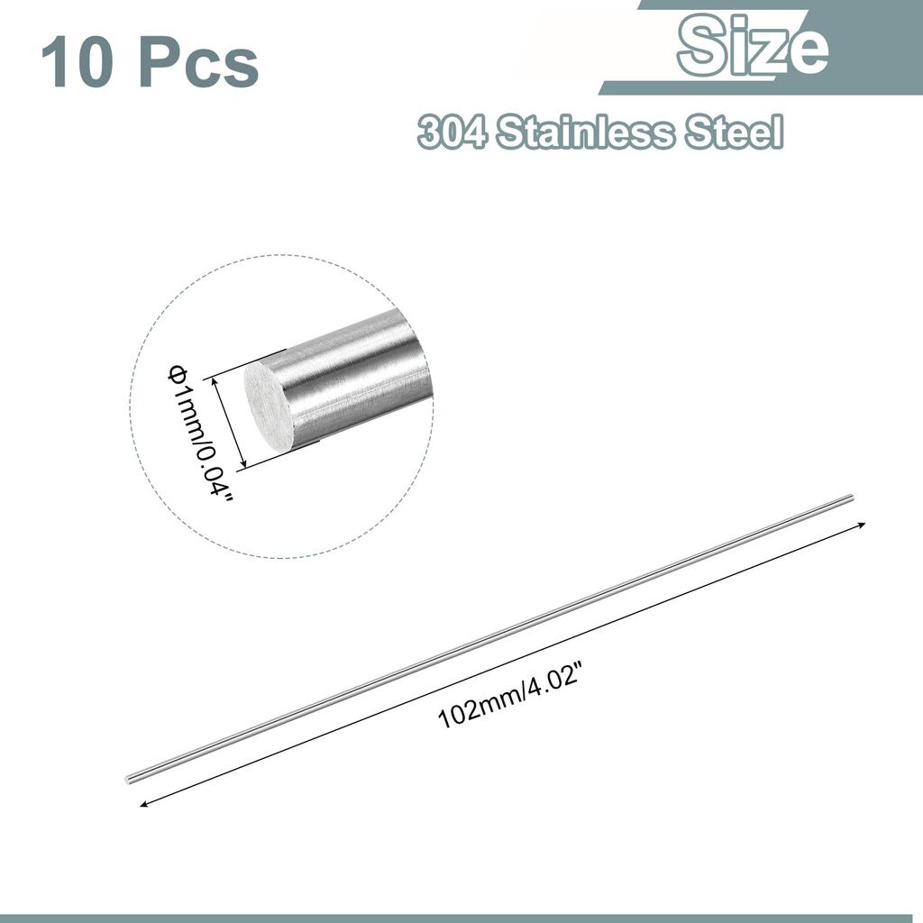 uxcell Set of 304 Stainless Steel 1mm x Solid Metal Round Lathe Model DIY Metalworking 10-Piece Rods, 102mm, Shafts, Bars, Materials, Airplanes, Cars,