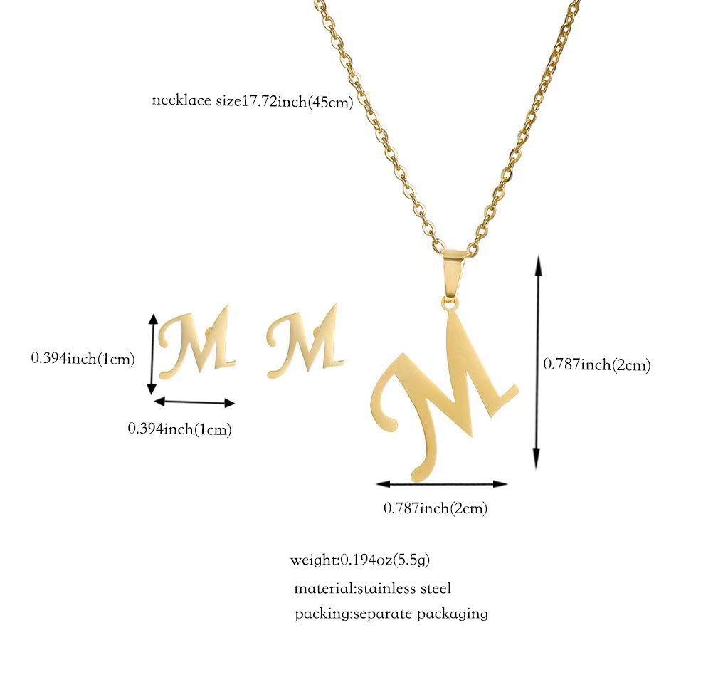 Titanium Steel Jewelry Set: Non-Fading English Letter Necklace & Earrings