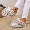 Leopardenmuster Langhaar-Taschenkopf Warme Baumwollpantoffeln Damen Flauschige Haar Pantoffeln