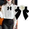 French Style Camellia Pearl Velvet Bow Brooch Elegant Neck Tie Mourning Corsage Pin Formal Wear Shirt Collar Accessories