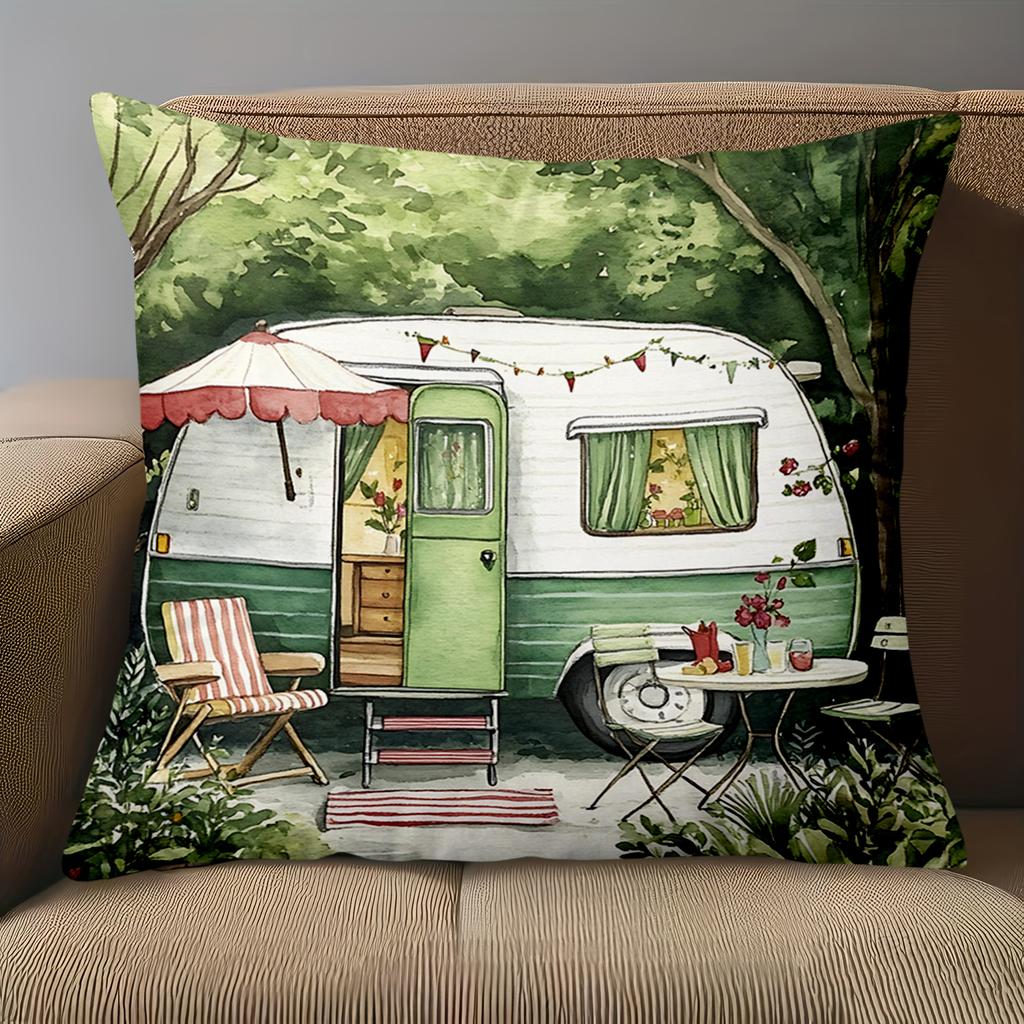 1 Pieces Vintage Camper Patterned Decorative Throw Pillows Polyester pillowcase, sofa decorative cushion cov Headboard Pillow
