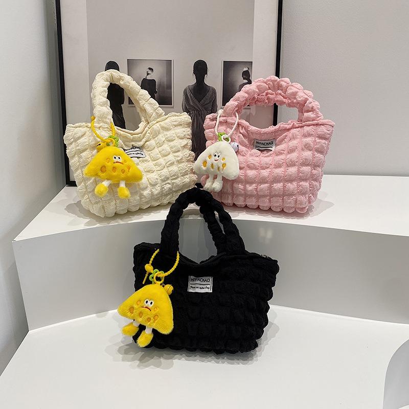 Korean Version Autumn and Winter Small Fresh Pleated Large Capacity Bubble Bag Handbag Women's New Fashion Hand Carry Tote Bag