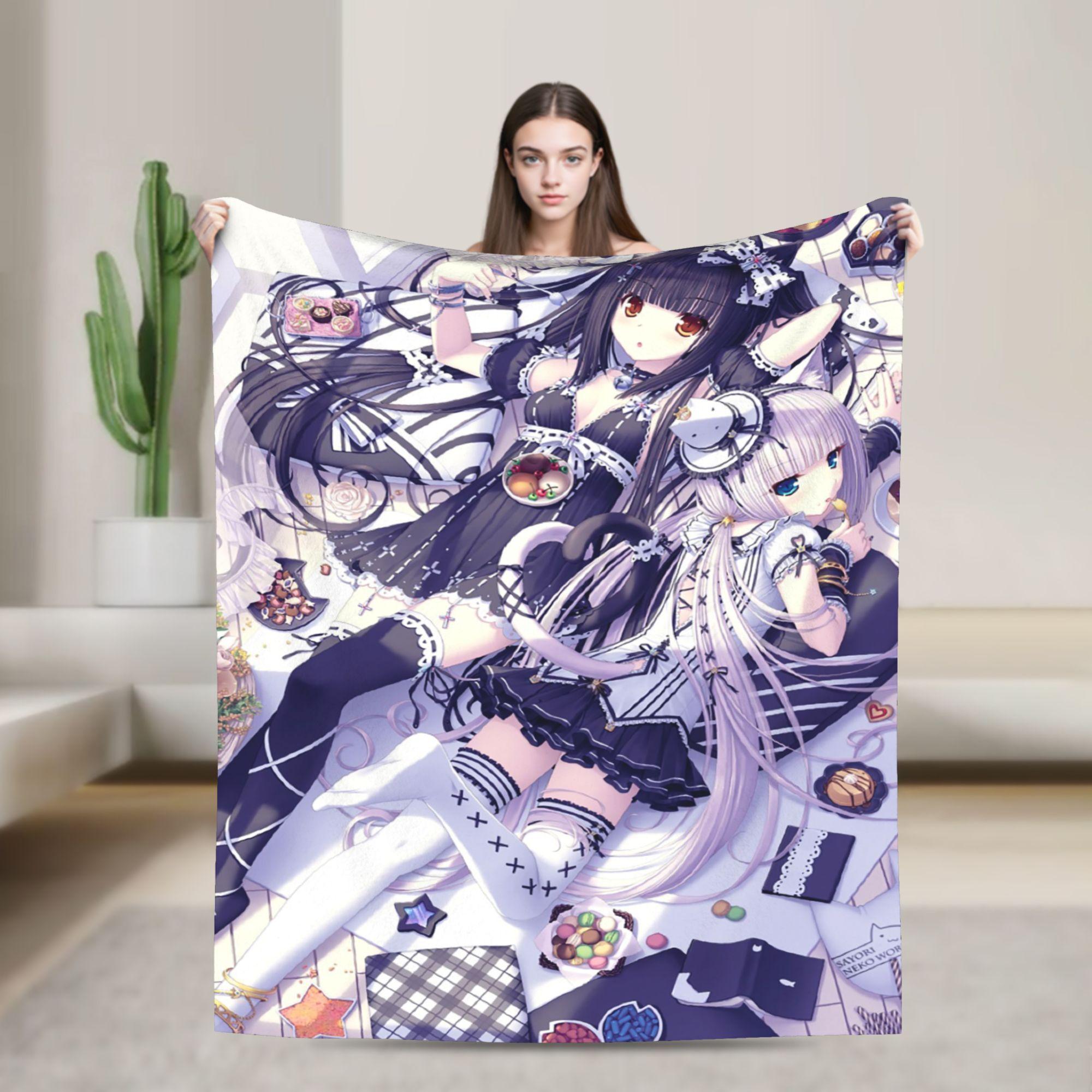 Nekopara Anime Blanket Chocola Vanilla Sexy Kawaii Flannel Novelty Warm Throw Blanket for Bed Sofa AutumnWinter 100x125cm (40x50inch)
