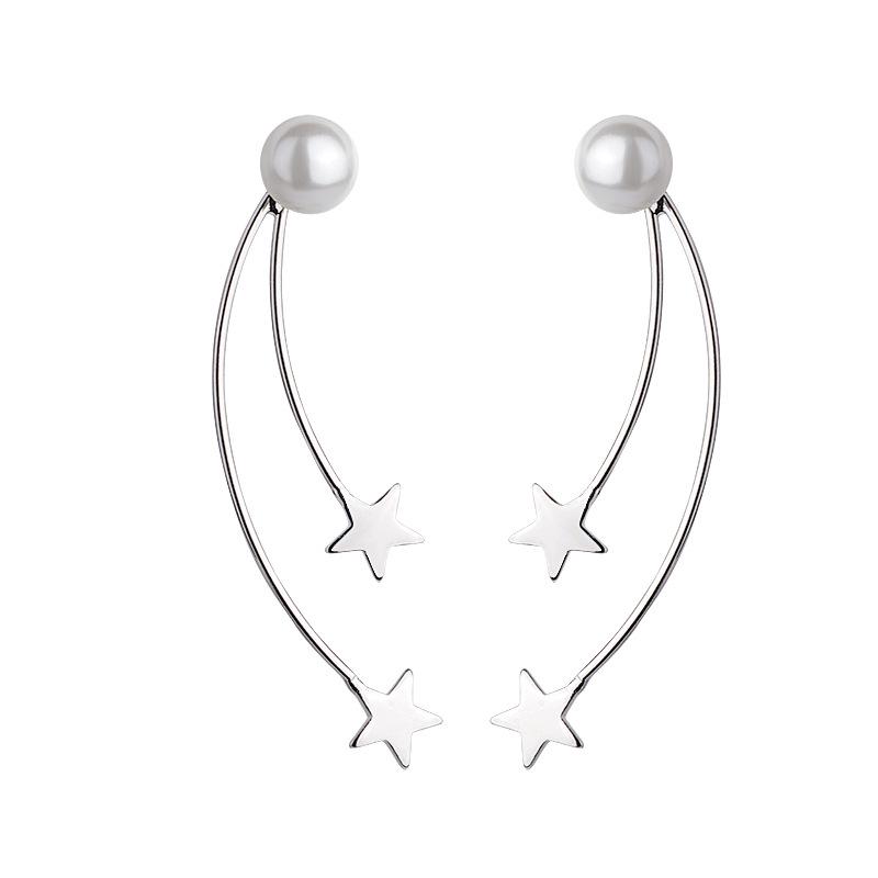 

Серьги-пусеты Звездопад маленькие свежие с искусственным жемчугом, подвески-пентаграммы сзади, милые серьги-гвоздики для студентов