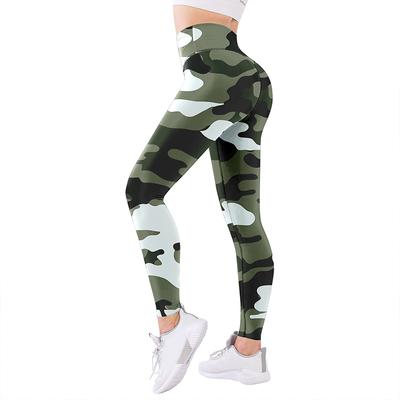 Damskie legginsy do jogi z nadrukiem w kamuflażu, rozciągliwe, fitness, bieganie, siłownia, sporty, spodnie sportowe