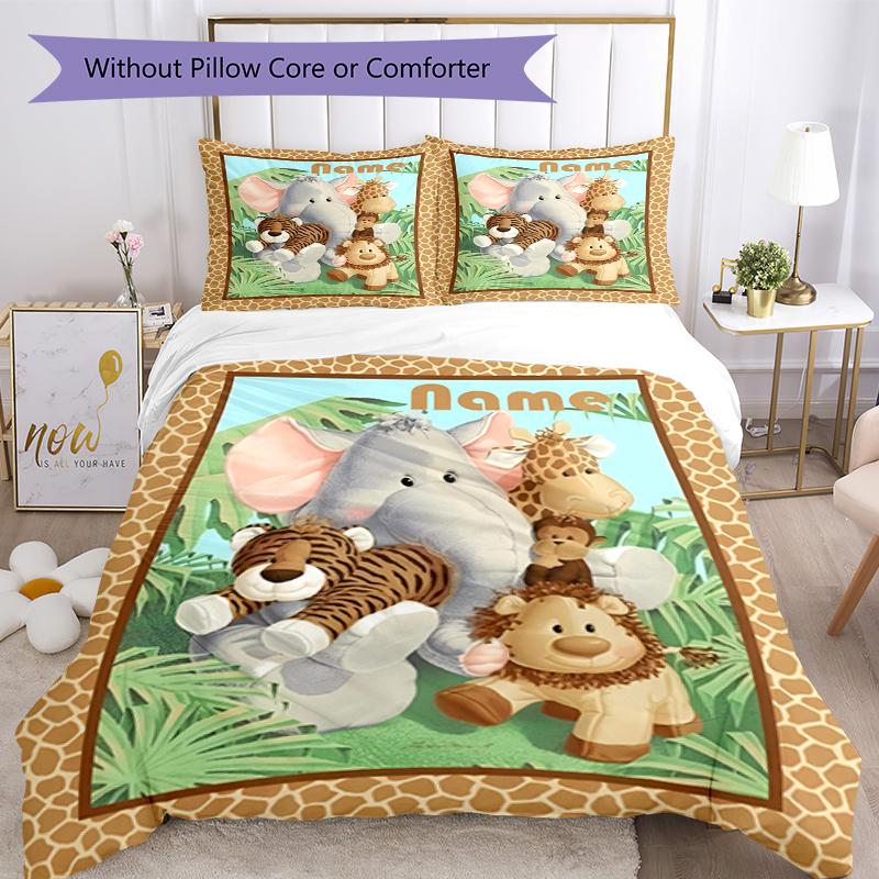 3pcs Custom Name Animals Bedding Set Duvet Cover Closure Includes 1 Duvet Cover & 2 Pillowcases, Soft and Comfortable for All Seasons.