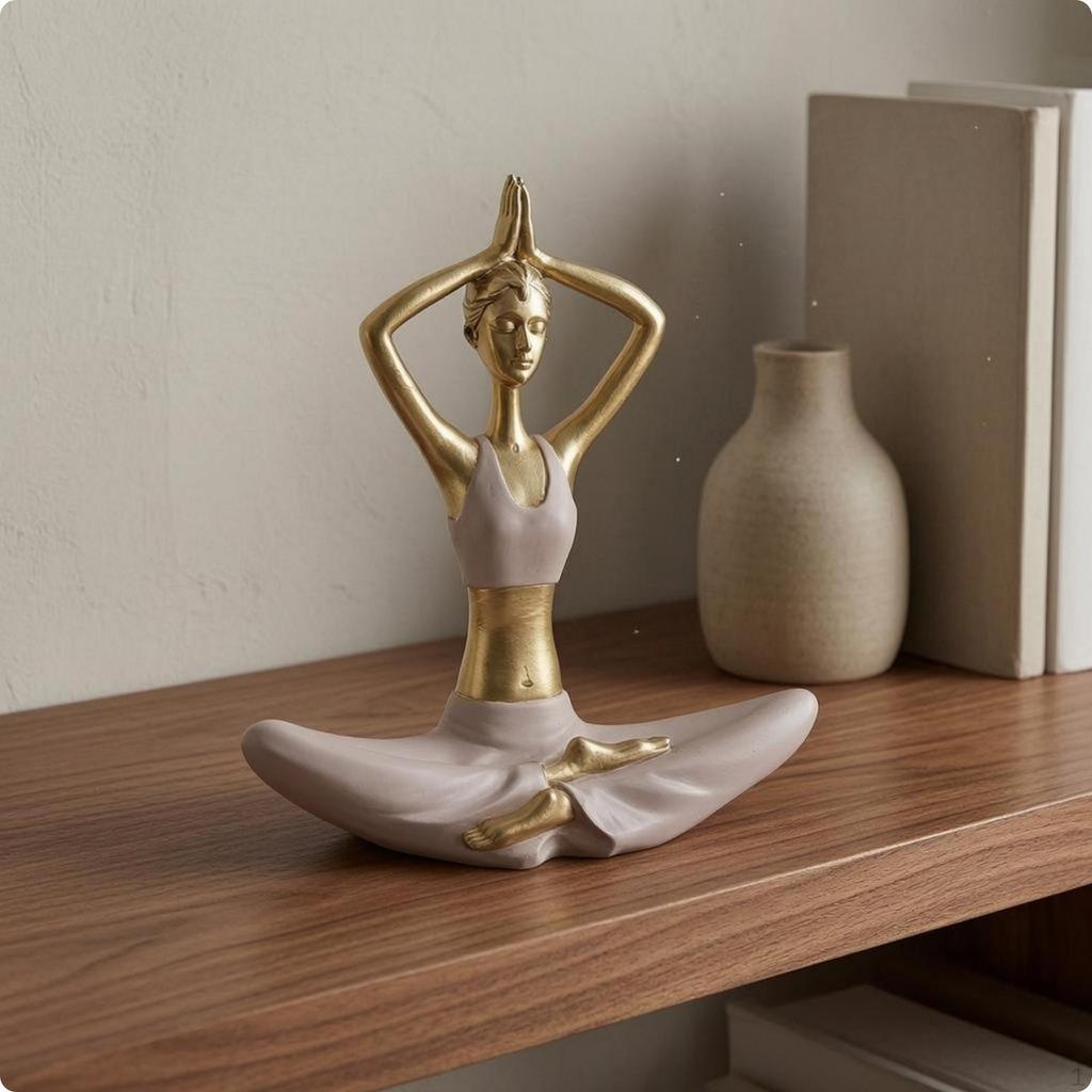 Meditation Figurine Gold and White Meditating Seated Pose Resin