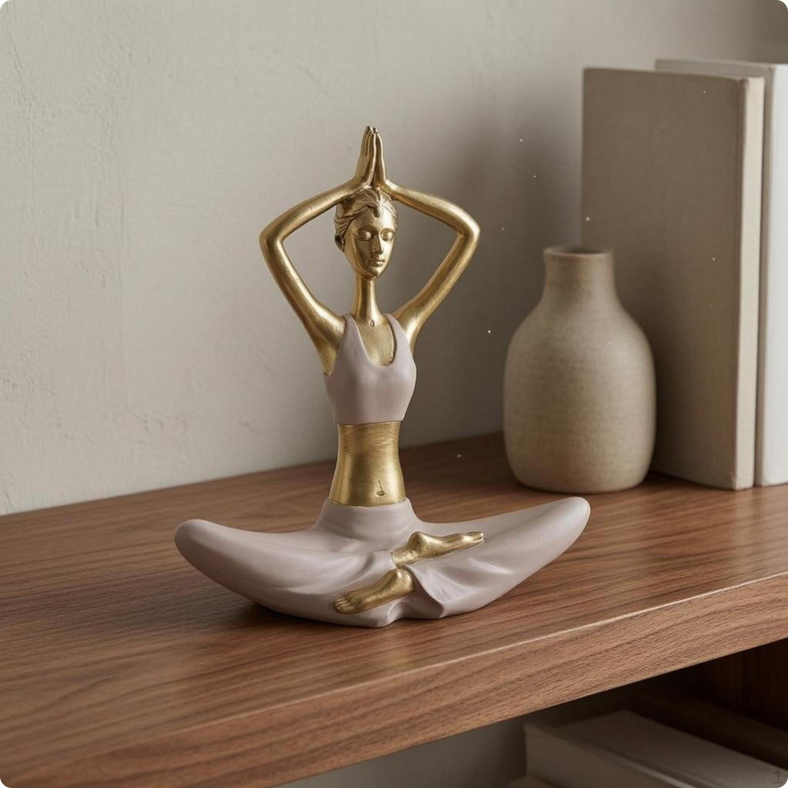 Meditation Figurine Gold and White Meditating Seated Pose Resin