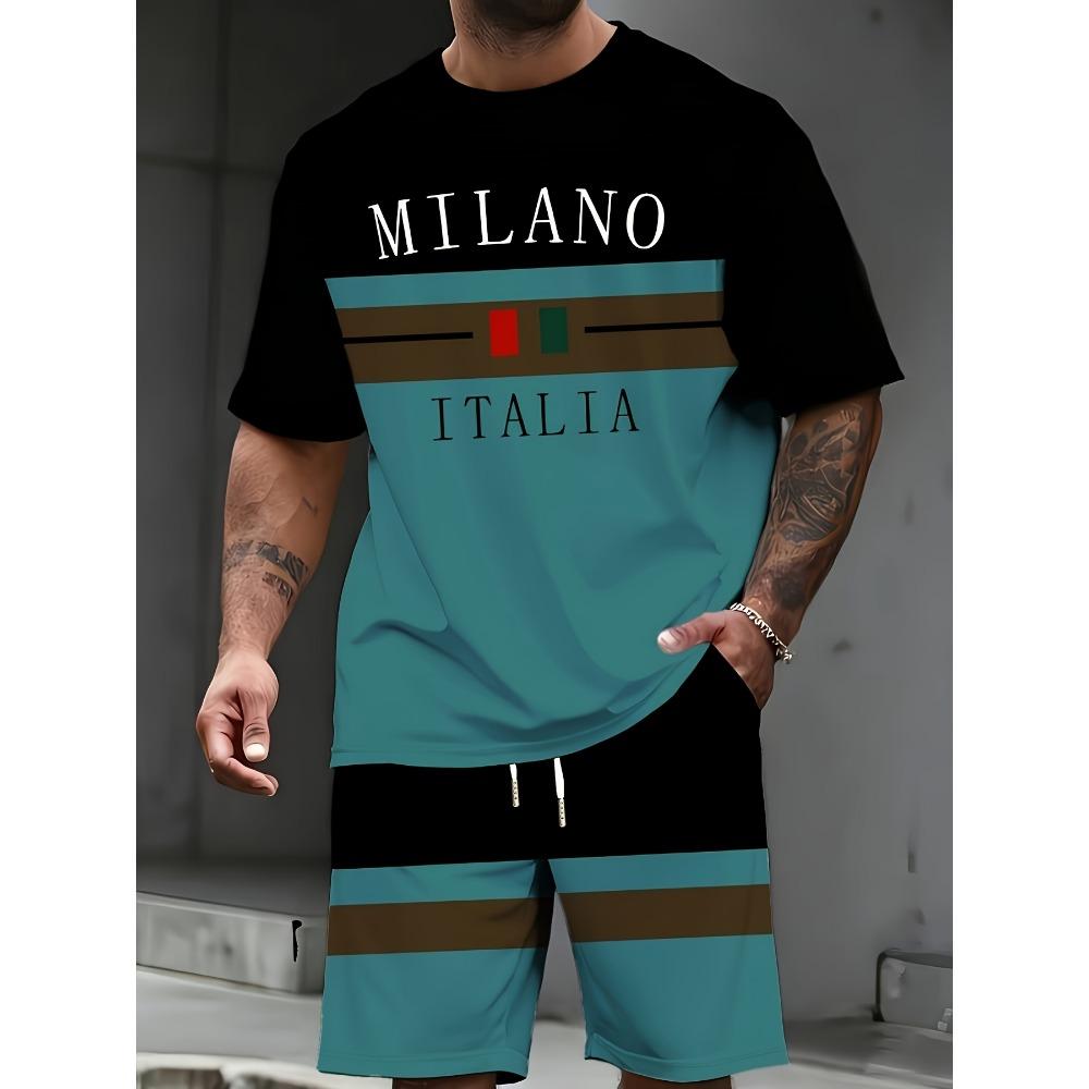 Men s contrasting letter printed short sleeved suit 2XS