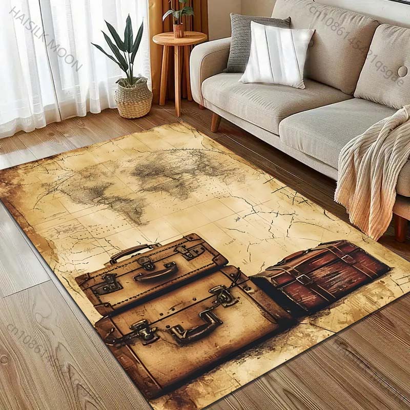 

Чемодан и Ковер с принтом карты мира для спальни, гостиной, прикроватный, под диван, напольный коврик, современный домашний декор, коврик для зонирования, большой размер 40x60cm (16x24in)