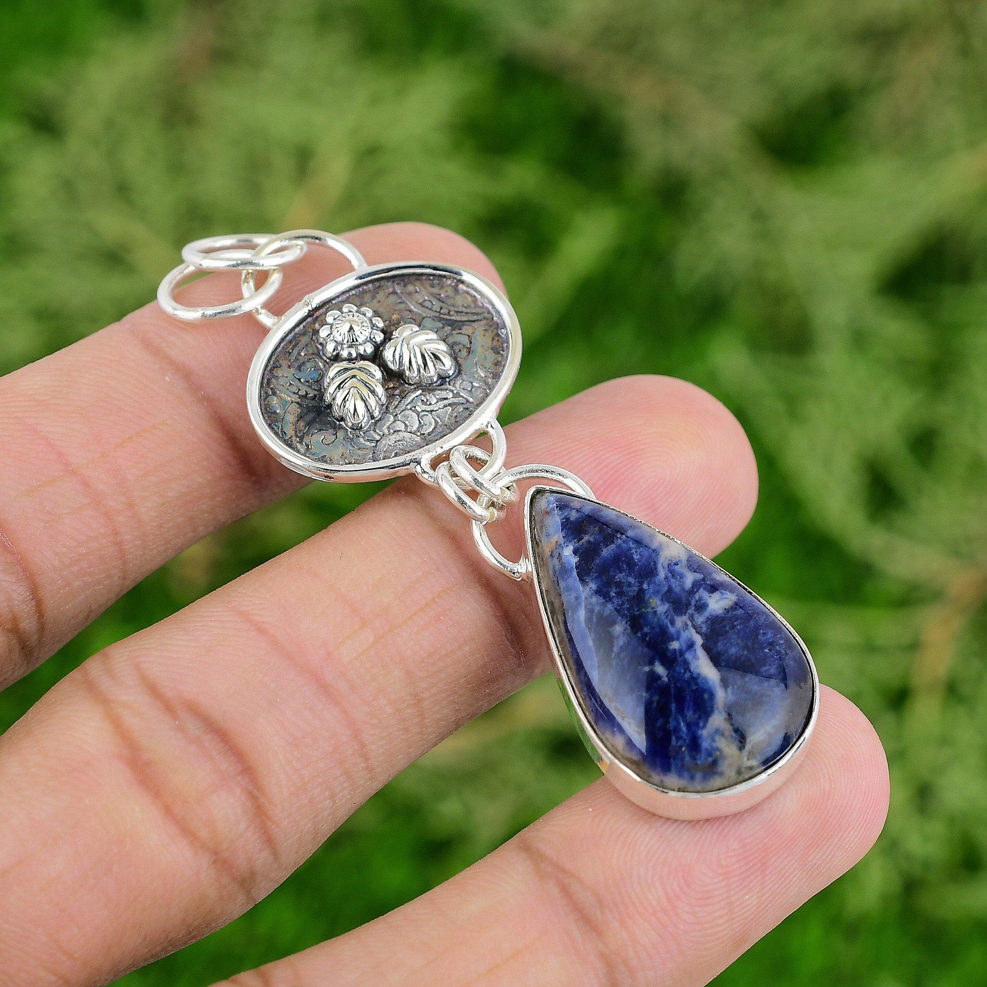 

Daughters Day Deal Pear Sodalite Gemstone Engagement Pendant Jewelry 925 Silver