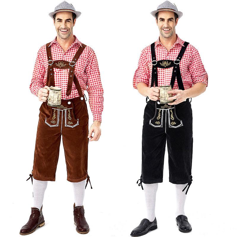 Men's Bavarian Red Plaid Beer Overalls Set - Traditional German Festival Wear