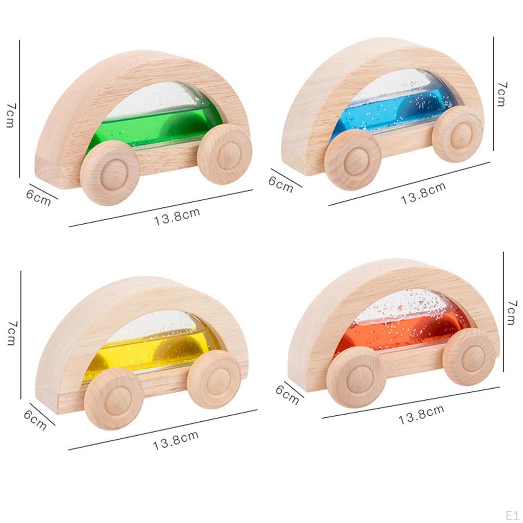 4Pcs Wooden Baby Push Toys, Wood Car Development Game Colorful Play Set, Vehicle Set