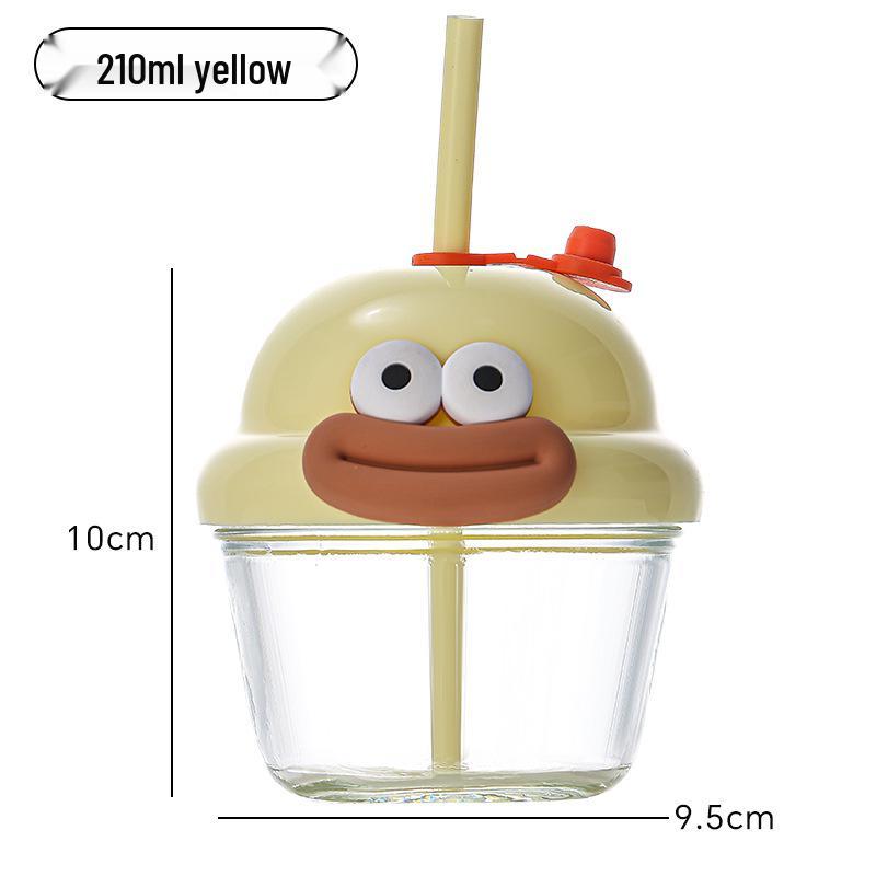 Influencer Mini Dun Dun Straw Cup - Cute, Stylish, High-Value Ins Style Small Glass Cup with Lid