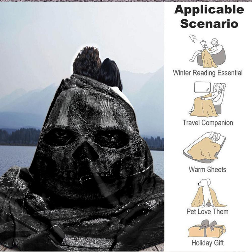 1Pc Skull Soldier Helmet Blanket Soft And Comfortable Casual Warm Camping Travel Christmas Halloween Xmas Gift M928486