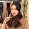 Retro Thicken Warm Leopard Print Scarf For Women Windproof Faux Fur Scarf Soft Faux Collar Cross Scarf Winter Scarf Neck Wrap