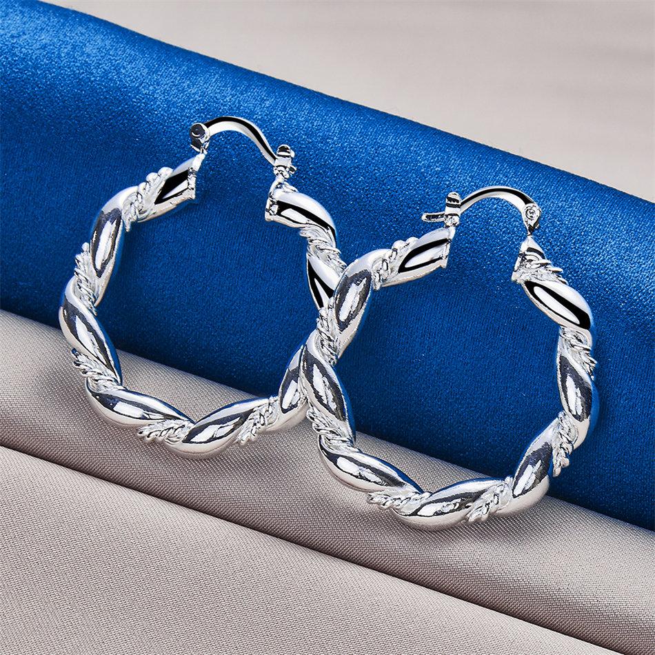 1 pair 925 sterling silver 30mm twisted round hoop earrings fashion women's accessories jewelry gift party