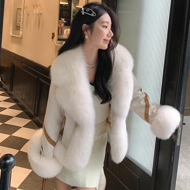 Imitation Fox Fur Coat Women Autumn Winter Fashion Short Add Cotton Thick Warm Suede Overcoat Female Slim Outwear