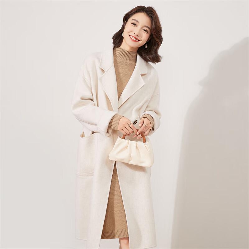 

Jinjv Женское двустороннее пальто средней длины из 100% чистой шерсти L