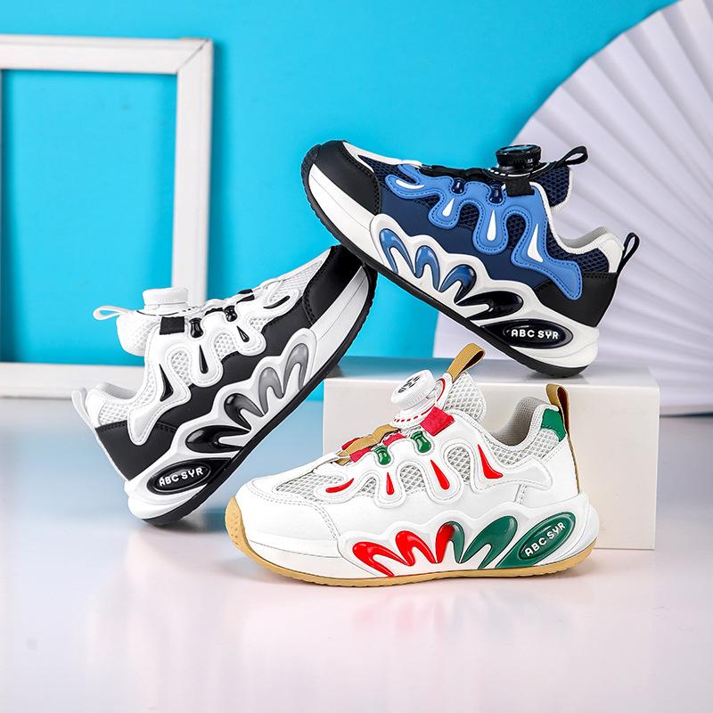 Children's sports shoes breathable mesh new boys spring and autumn button running shoes lightweight non-slip fashion casual classmates