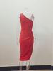 2023 Women's Solid Color One-Shoulder Ruffled Evening Gown with Sexy Slit