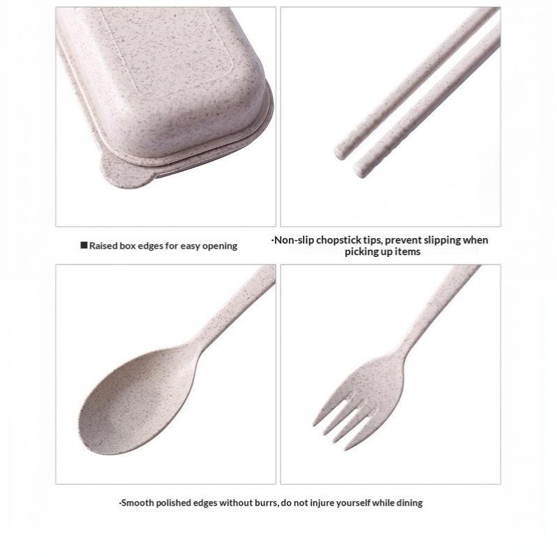 3Pcs/Set Portable Tableware Set Plastic Cutlery Sets Fork Spoon Chopsticks Suit Eco-Friendly Reusable Travel Flatware With Box