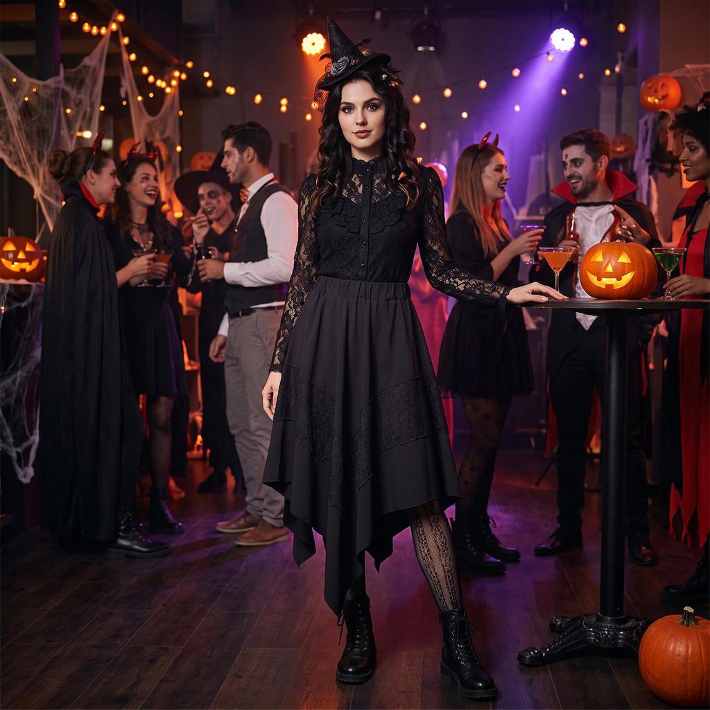 Punk Lace Skirt for Asymmetrical Free Halloween Mysterious Atmosphere [Afindern] Women, Hem, Lolita, Gothic, Size, Costume,