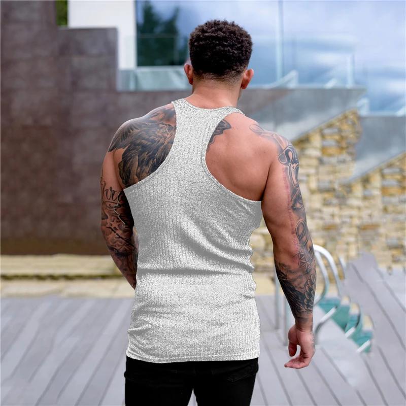 Muscleguys Einfache Laufwesten Sommer Schnelltrocknend Gestrickte Tanktops Fitnessstudio Fitness Ärmellos Streifen Enganliegende Hemden Herren Bodybuilding Kleidung