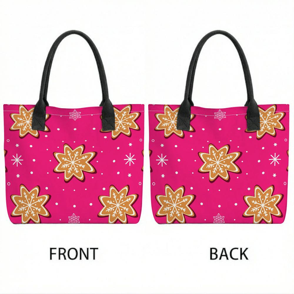 Rose Tote Bag Women Canvas Shopping Handbag with Gingerbread Snowflake Cookie Print Black Handles
