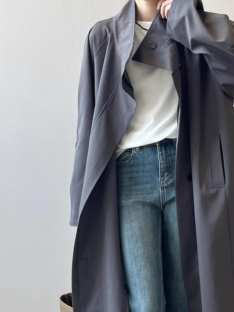 Women's Retro Style Mid-Length Cotton Trench Coat with Stand-Up Collar
