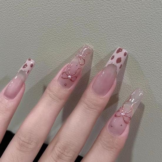 10Pcs 3D Flower Fake Nails Long Nail Extension Kit Wear Armor Reusable Easy to Remove Time-Saving Press on Nails for Home Salon