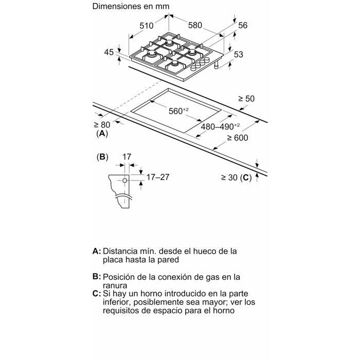 Plaque à gaz 3 brûleurs - Balay Electrodomésticos - Auto-allumage - Sécurité GasStop - Blanc - Grilles émaillées