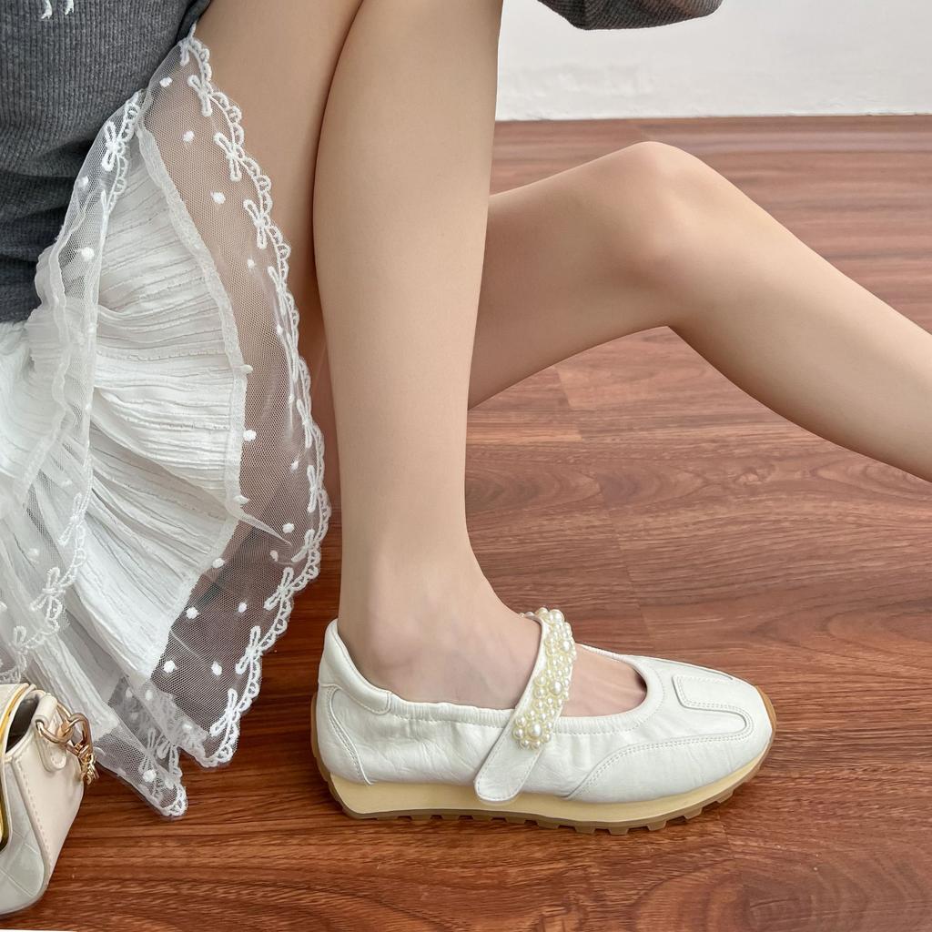 Summer new French Mary Jane shoes women's retro pearl word with soft sole single shoes women's temperament wear high sense