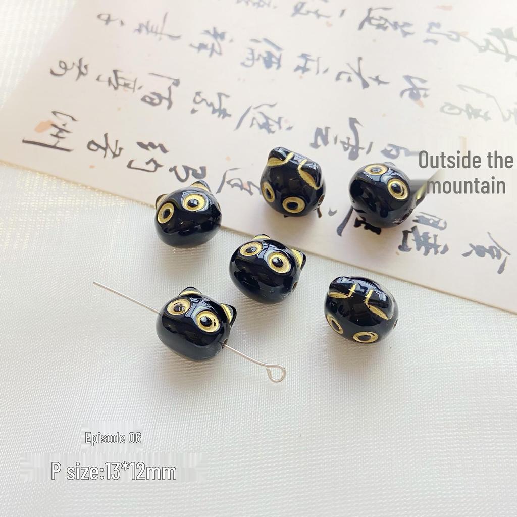 Gold-Painted Cat Head Bead for DIY Christmas Jewelry