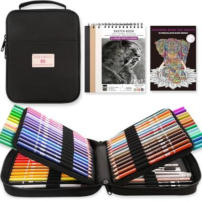 HIFORNY 80 Colored Pencil Set for Adults, 72 Colors, Includes 3 Color Sketchbooks, 0.5mm Mechanical Pencils, and Colorless Blender