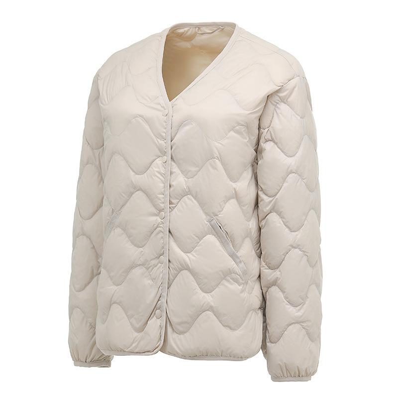 Pinghu, light and thin down jacket women's short V-neck autumn and winter new thin loose large size liner jacket tide
