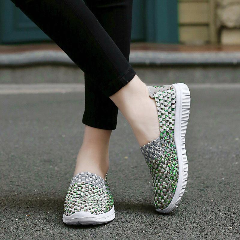 Jesień nowe buty damskie wiosenno-letnie tkane sportowe casualowe buty elastyczna taśma trend mody ręcznie robione damskie pojedyncze buty