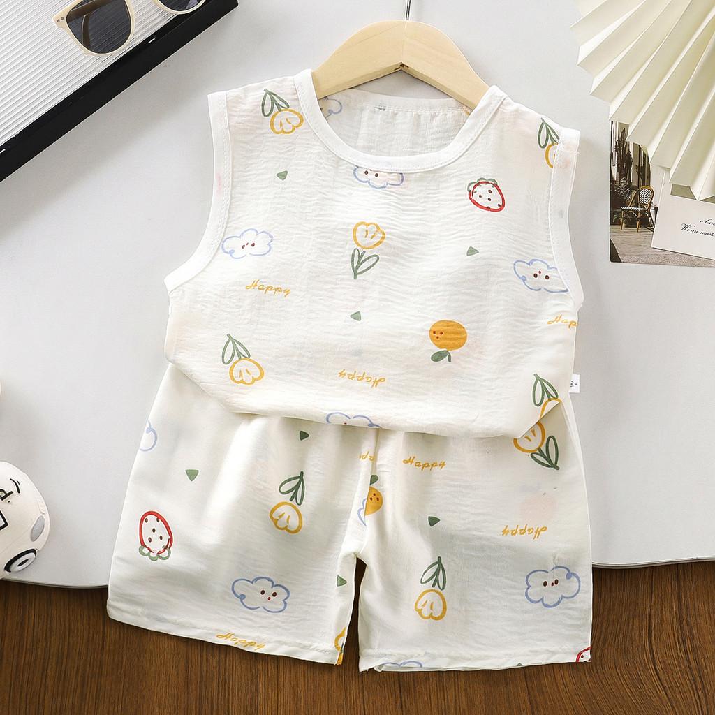 Cartoon Baby Sleeveless T Shirt Shorts Set Summer Lightweight Toddler Clothing For 1 To 3 Years Old