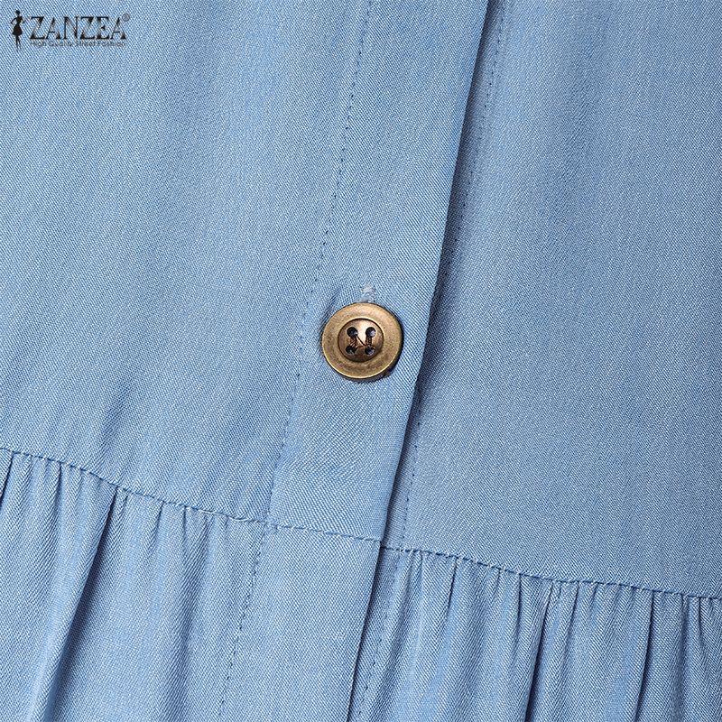 ZANZEA Women Round Neck 3/4 Sleeve Loose Casual Long Dress