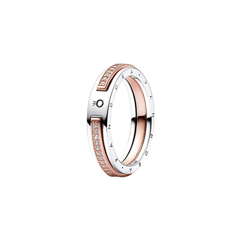 Pandora Classic Series Two-tone Pavé Pavé Logo 14k Rose Gold Ring Women’s Gold gold 50 золотой