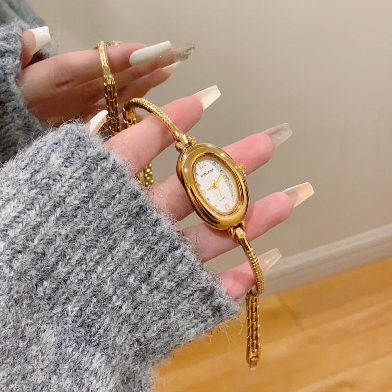 Orologio da polso di lusso da donna in quarzo dorato con cinturino in acciaio, orologio da polso analogico con quadrante ovale, orologi da donna, Dropshipping