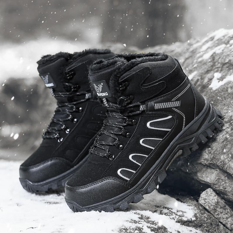 Men's Fleece-Lined Winter Snow Boots Non-Slip Waterproof Outdoor Hiking Boots Casual Shoes